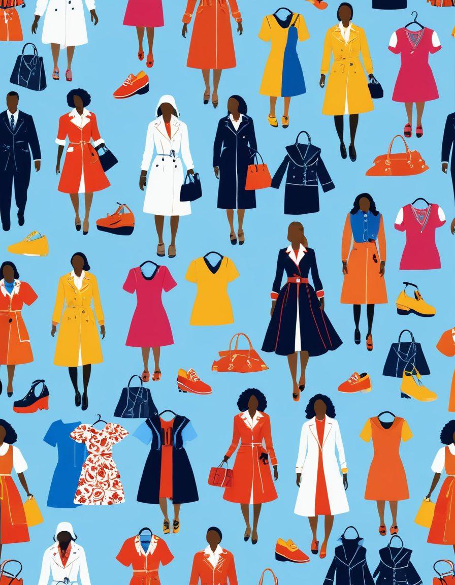 A dynamic retail environment showcasing a variety of clothing items being protected by illustrated insurance shields, symbolizing safety and security. Include diverse shoppers interacting with the apparel while visibly feeling at ease, emphasizing the importance of insurance for retailers. Bright colors to highlight the vibrancy of the fashion world, with a clear blue sky above to signify trust and protection. vector art. vibrant colors. white background.